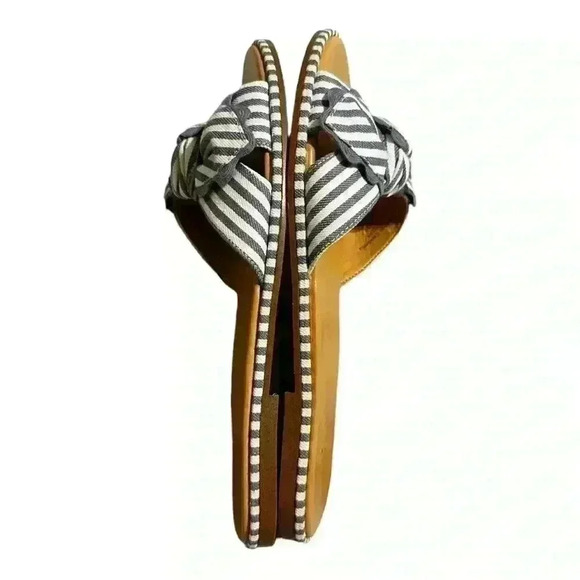 J. Crew Women’s Shoes Blue/White Striped Slide On Bow Tie Flat Sandals Size 9 - Picture 4 of 7